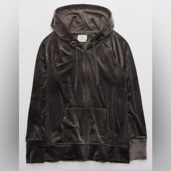 Offline by Aerie NWT Small After Party Velour zip up hoodie Gray - Picture 3 of 7